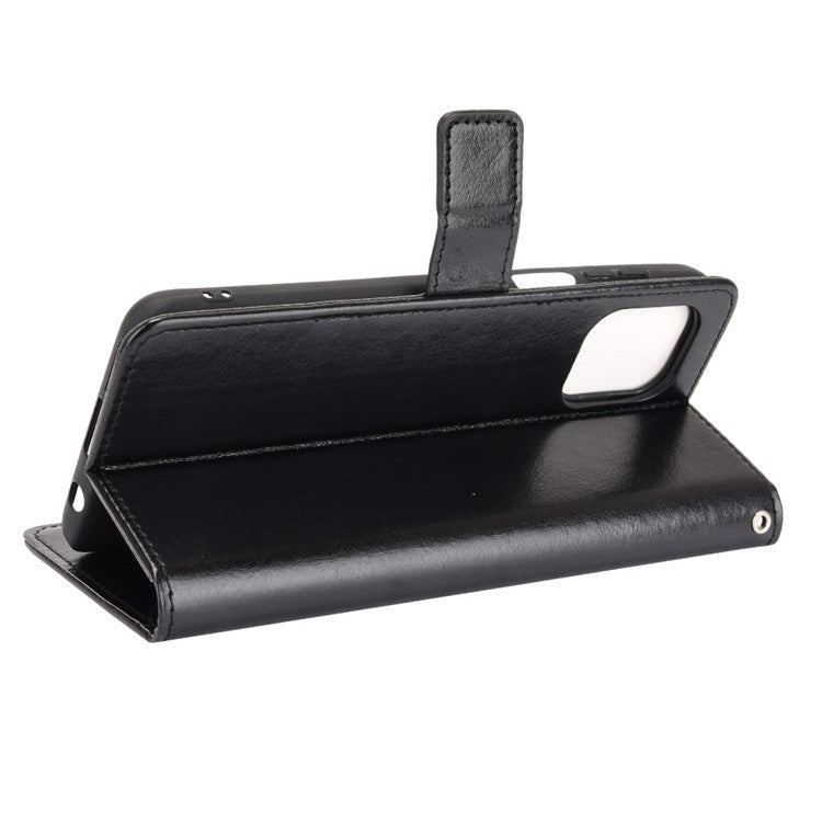 Crazy Horse Texture Wallet Design PU Leather Stand Protector Cover for Motorola Edge S / Moto G100 - Black