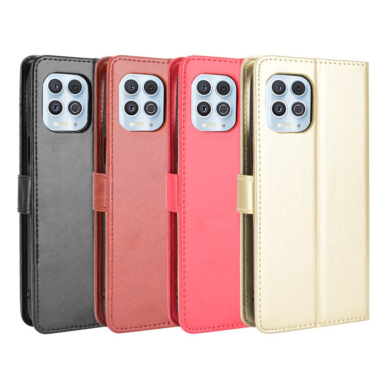Crazy Horse Texture Wallet Design PU Leather Stand Protector Cover for Motorola Edge S / Moto G100 - Black