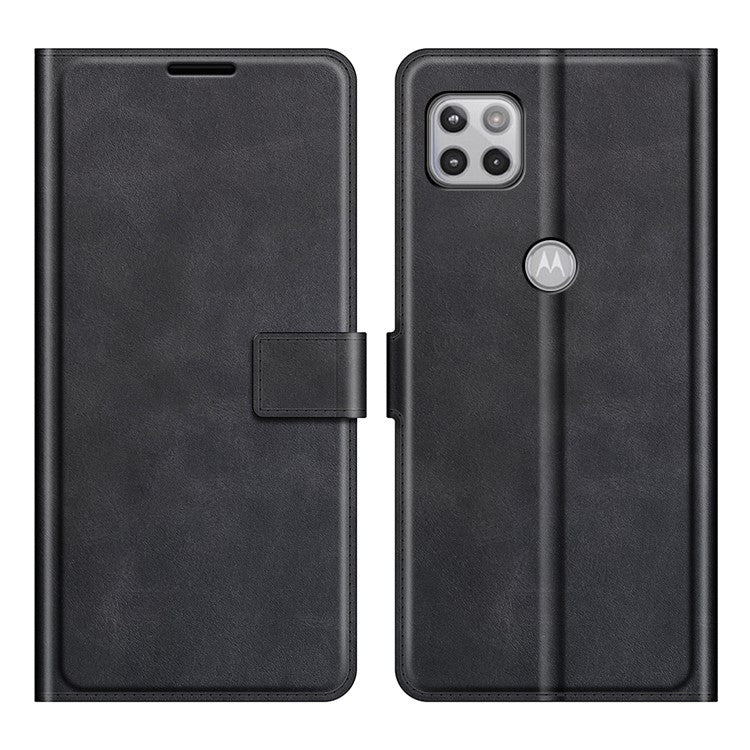 Wallet Design Stand Leather Phone Case Shell for Motorola One 5G Ace - Black