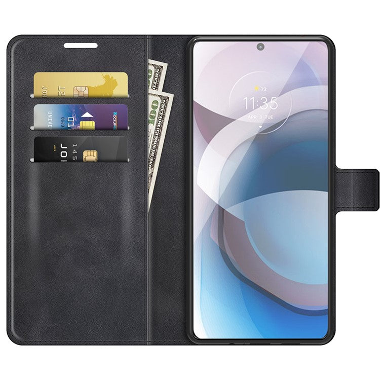Wallet Design Stand Leather Phone Case Shell for Motorola One 5G Ace - Black