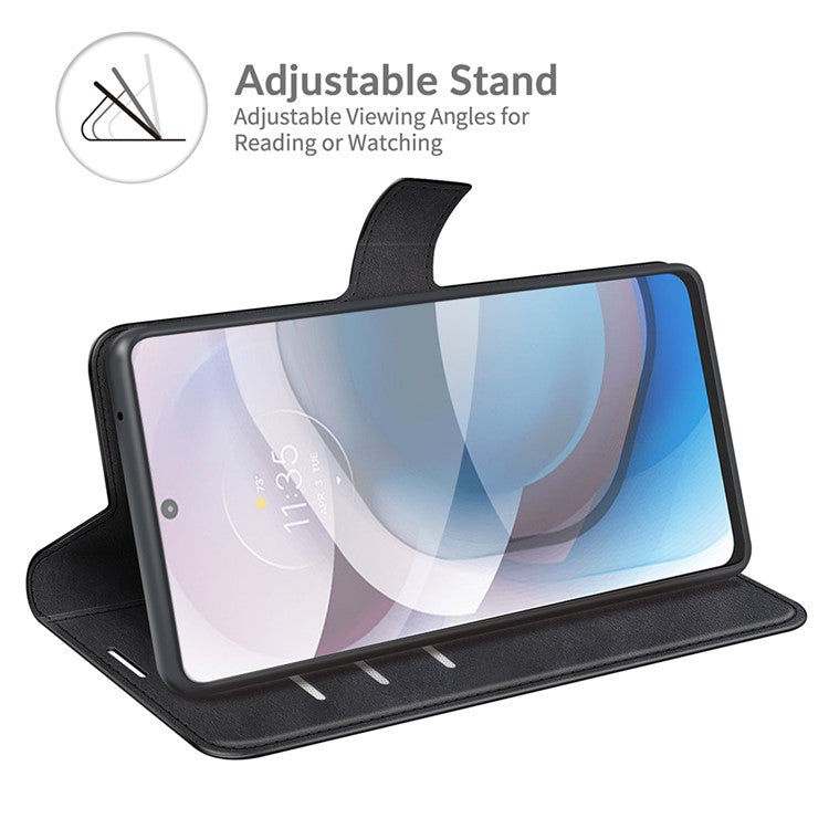 Wallet Design Stand Leather Phone Case Shell for Motorola One 5G Ace - Black
