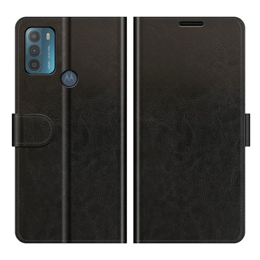 Crazy Horse Leather Wallet Stand Case for Motorola Moto G50 - Black