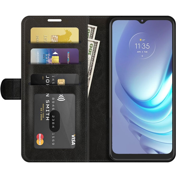 Crazy Horse Leather Wallet Stand Case for Motorola Moto G50 - Black