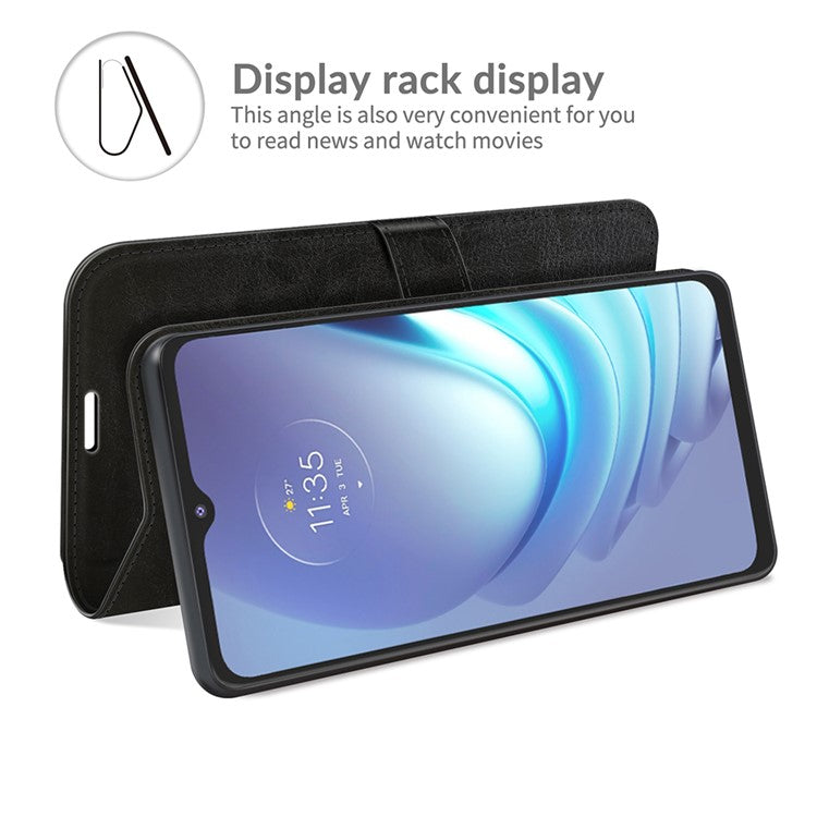 Crazy Horse Leather Wallet Stand Case for Motorola Moto G50 - Black