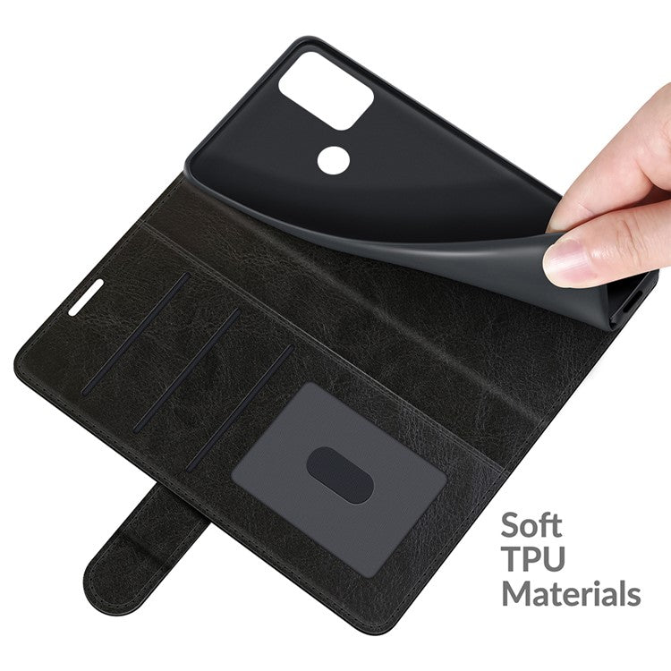 Crazy Horse Leather Wallet Stand Case for Motorola Moto G50 - Black