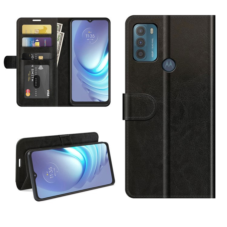 Crazy Horse Leather Wallet Stand Case for Motorola Moto G50 - Black