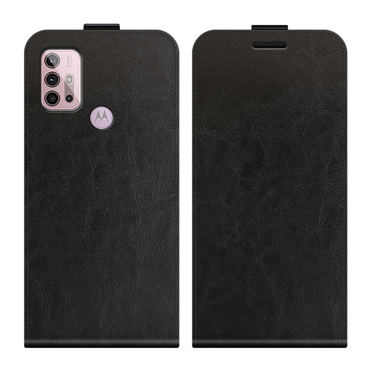 Crazy Horse Leather Protector Case Vertical Flip Phone Cover with Card Slot for Motorola Moto G30/G20 / G10 - Black