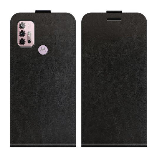 Crazy Horse Leather Protector Case Vertical Flip Phone Cover with Card Slot for Motorola Moto G30/G20 / G10 - Black