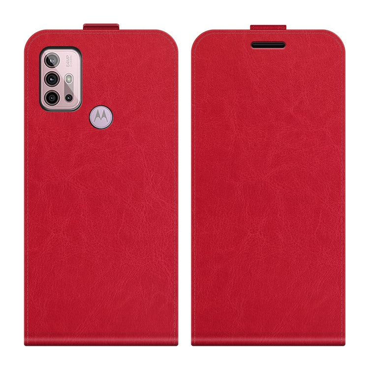 Crazy Horse Leather Protector Case Vertical Flip Phone Cover with Card Slot for Motorola Moto G30/G20 / G10 - Red