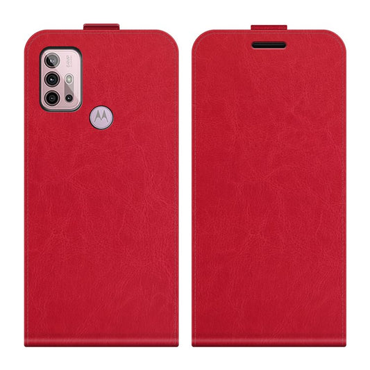Crazy Horse Leather Protector Case Vertical Flip Phone Cover with Card Slot for Motorola Moto G30/G20 / G10 - Red