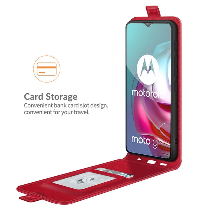 Crazy Horse Leather Protector Case Vertical Flip Phone Cover with Card Slot for Motorola Moto G30/G20 / G10 - Red