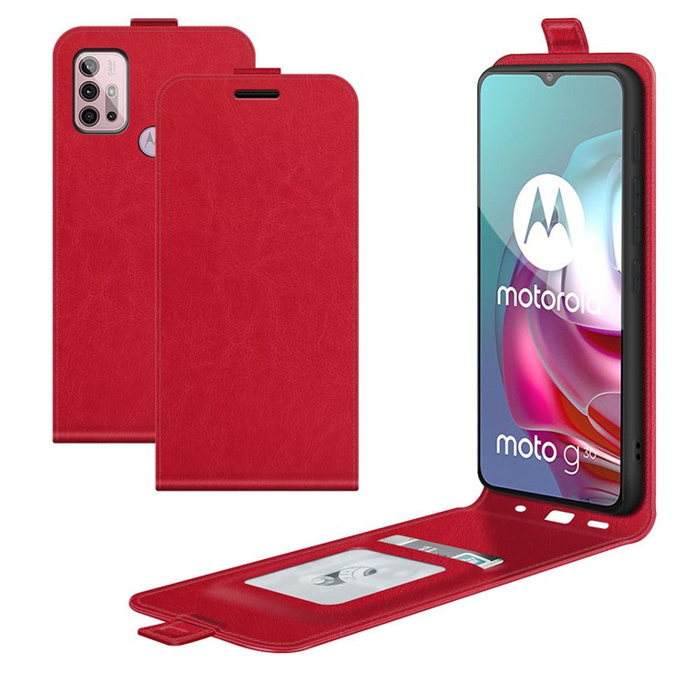 Crazy Horse Leather Protector Case Vertical Flip Phone Cover with Card Slot for Motorola Moto G30/G20 / G10 - Red