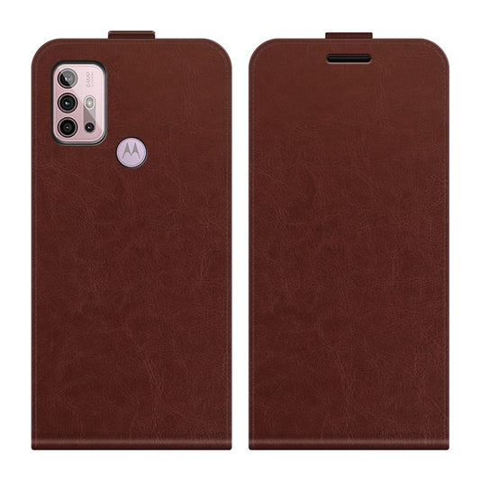 Crazy Horse Leather Protector Case Vertical Flip Phone Cover with Card Slot for Motorola Moto G30/G20 / G10 - Brown