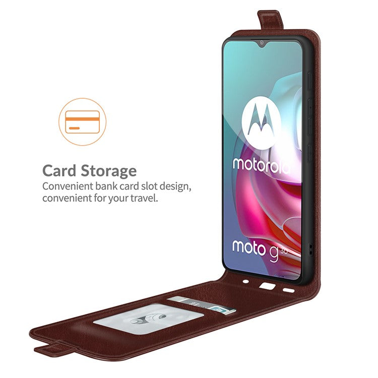 Crazy Horse Leather Protector Case Vertical Flip Phone Cover with Card Slot for Motorola Moto G30/G20 / G10 - Brown