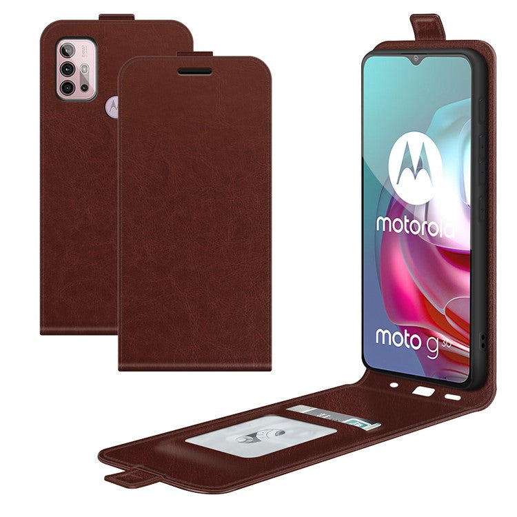 Crazy Horse Leather Protector Case Vertical Flip Phone Cover with Card Slot for Motorola Moto G30/G20 / G10 - Brown