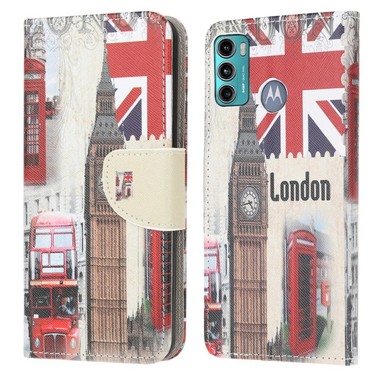 Cross Texture Pattern Printing Leather Wallet Stand Phone Case Shell for Motorola Moto G60/G40 Fusion - Clock Tower