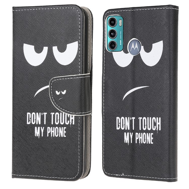 Cross Texture Pattern Printing Leather Wallet Stand Phone Case Shell for Motorola Moto G60/G40 Fusion - Eyes