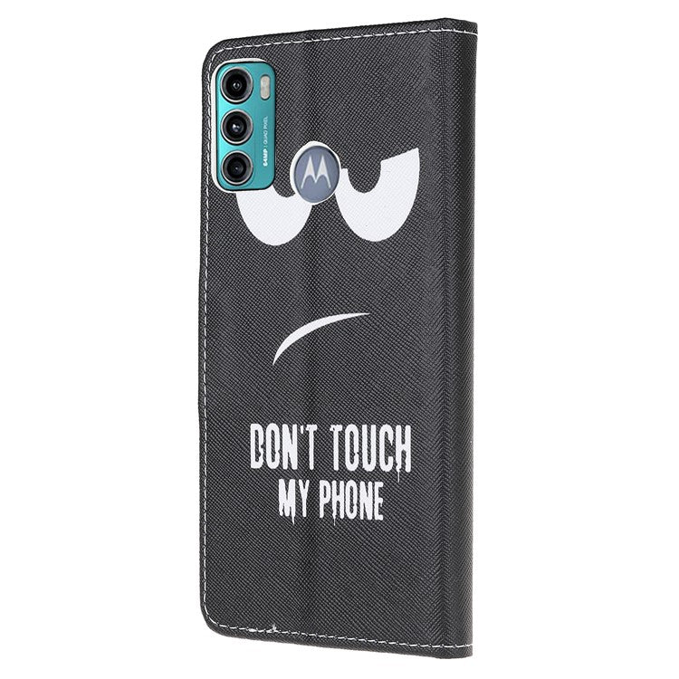 Cross Texture Pattern Printing Leather Wallet Stand Phone Case Shell for Motorola Moto G60/G40 Fusion - Eyes