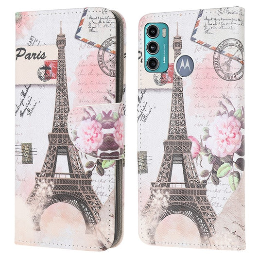 Cross Texture Pattern Printing Leather Wallet Stand Phone Case Shell for Motorola Moto G60/G40 Fusion - Tower