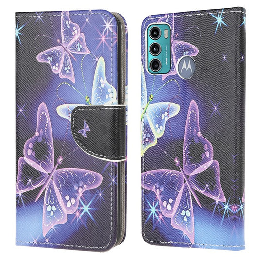 Cross Texture Pattern Printing Leather Wallet Stand Phone Case Shell for Motorola Moto G60/G40 Fusion - Beautiful Butterfly