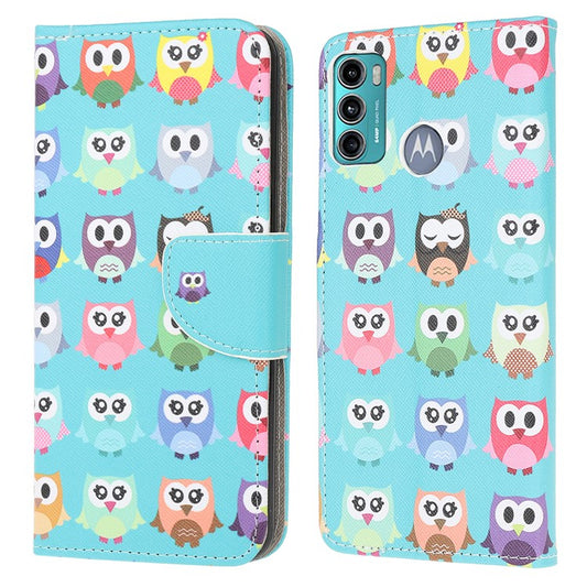 Cross Texture Pattern Printing Leather Wallet Stand Phone Case Shell for Motorola Moto G60/G40 Fusion - Cartoon Owls