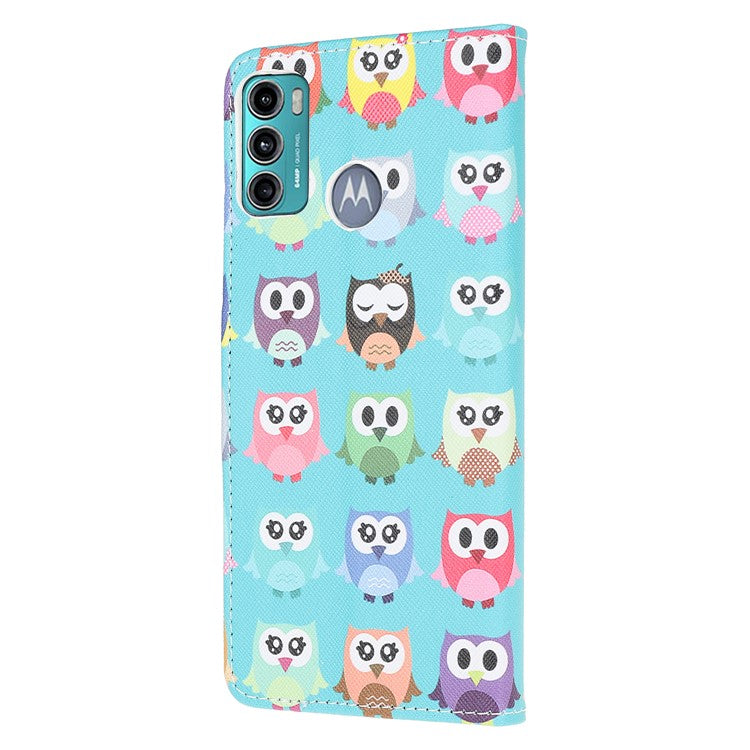 Cross Texture Pattern Printing Leather Wallet Stand Phone Case Shell for Motorola Moto G60/G40 Fusion - Cartoon Owls