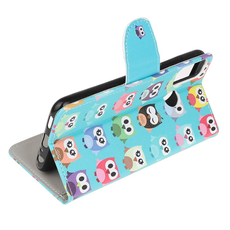 Cross Texture Pattern Printing Leather Wallet Stand Phone Case Shell for Motorola Moto G60/G40 Fusion - Cartoon Owls