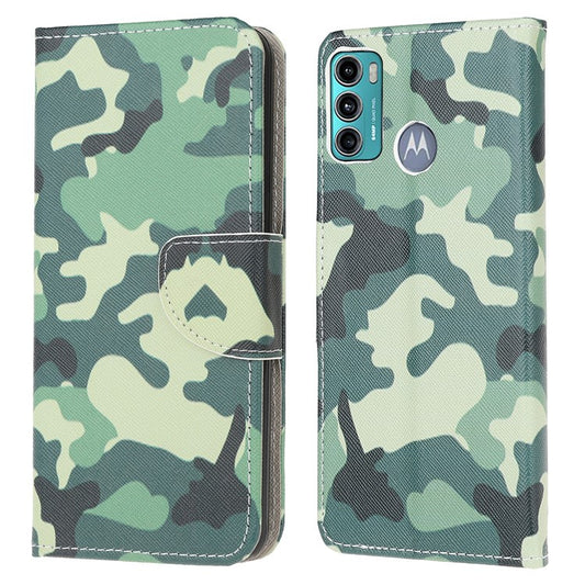 Cross Texture Pattern Printing Leather Wallet Stand Phone Case Shell for Motorola Moto G60/G40 Fusion - Camouflage
