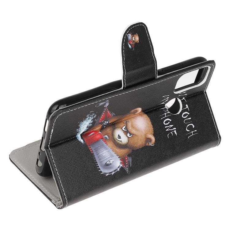 Cross Texture Pattern Printing Leather Wallet Stand Phone Case Shell for Motorola Moto G60/G40 Fusion - Bear