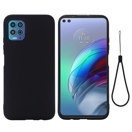 Soft Liquid Silicone Protector Back Case with Handy Strap for Motorola Edge S / Moto G100 - Black