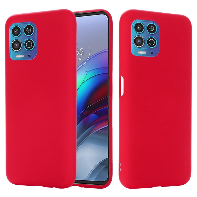 Soft Liquid Silicone Protector Back Case with Handy Strap for Motorola Edge S / Moto G100 - Red