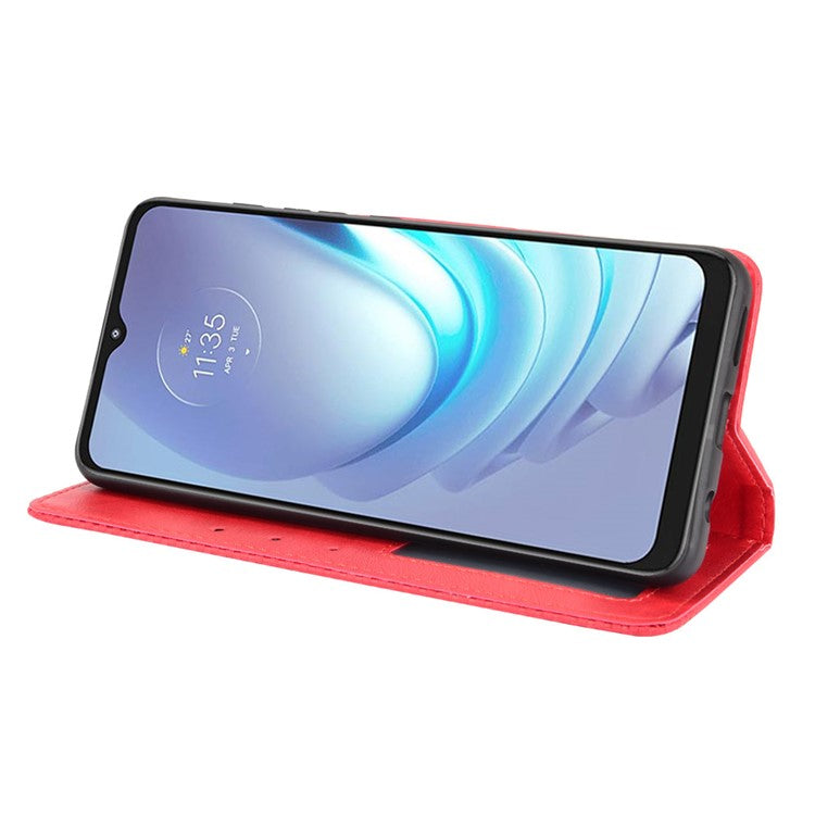 Vintage Style Phone Case Wallet Stand Magnetic Closure Leather Cover for Motorola Moto G50 - Red
