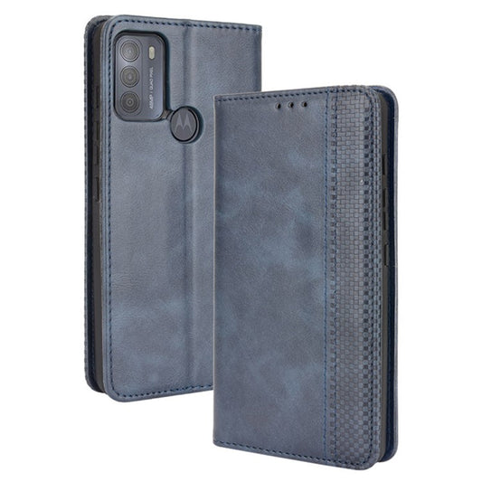 Vintage Style Phone Case Wallet Stand Magnetic Closure Leather Cover for Motorola Moto G50 - Blue