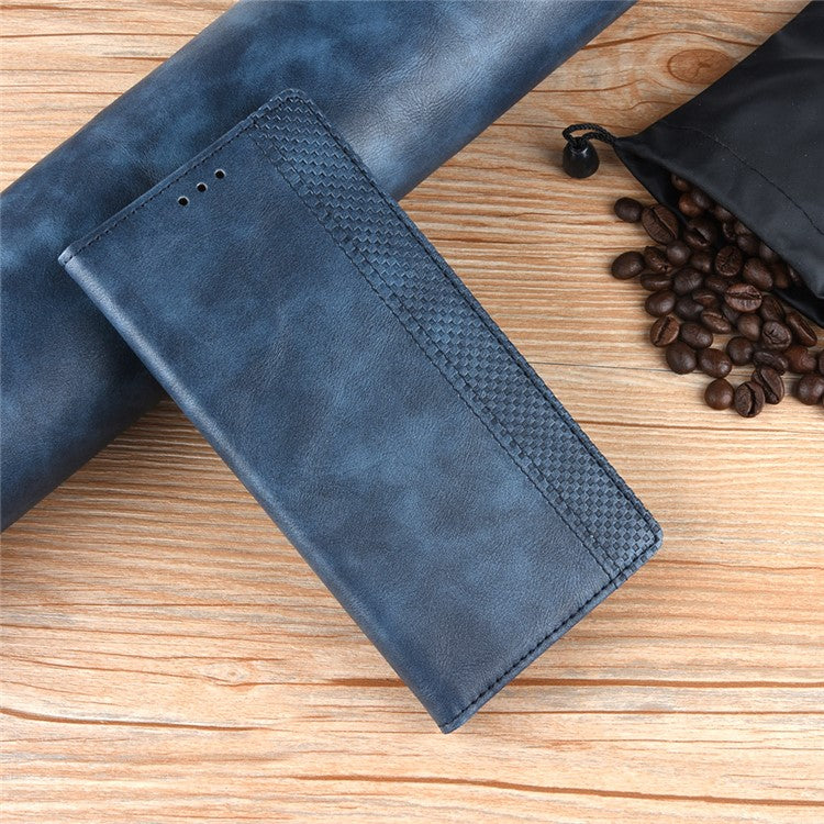 Vintage Style Phone Case Wallet Stand Magnetic Closure Leather Cover for Motorola Moto G50 - Blue