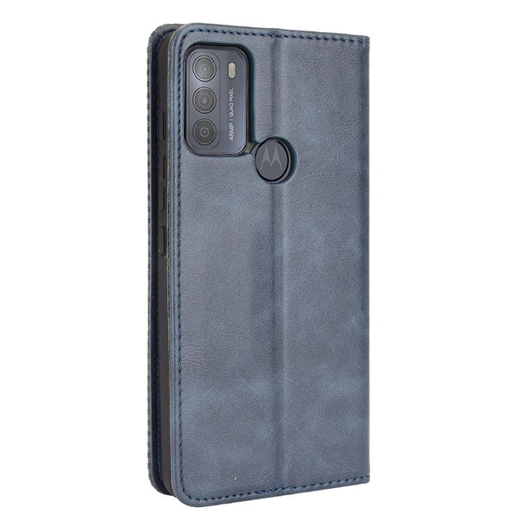 Vintage Style Phone Case Wallet Stand Magnetic Closure Leather Cover for Motorola Moto G50 - Blue