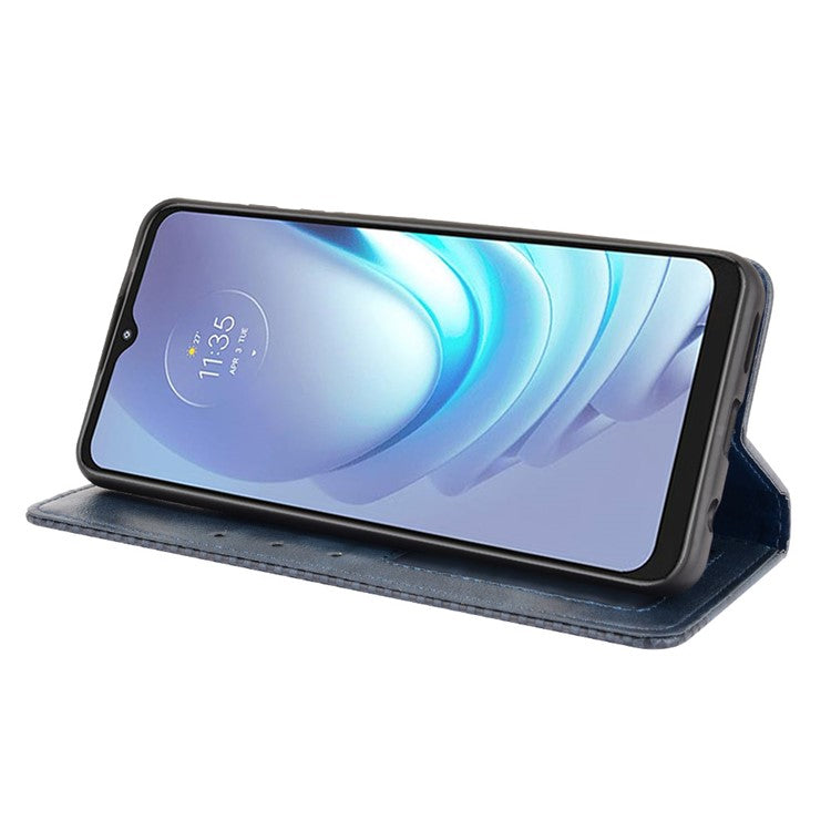Vintage Style Phone Case Wallet Stand Magnetic Closure Leather Cover for Motorola Moto G50 - Blue