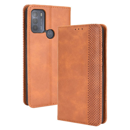 Vintage Style Phone Case Wallet Stand Magnetic Closure Leather Cover for Motorola Moto G50 - Brown