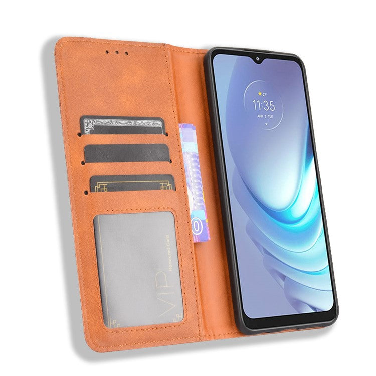 Vintage Style Phone Case Wallet Stand Magnetic Closure Leather Cover for Motorola Moto G50 - Brown