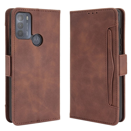 Wallet Design Multiple Card Slots Stand Leather Phone Case for Motorola Moto G50 - Brown