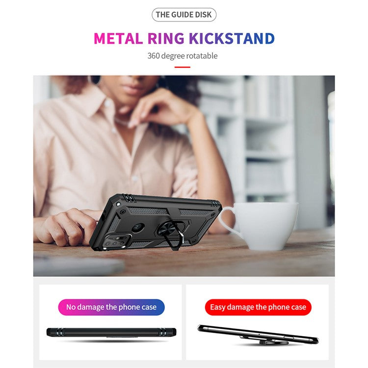 Anti-drop PC + TPU Combo Hybrid Phone Shell with Ring Kickstand for Motorola Moto G10/G30/G20 - Black