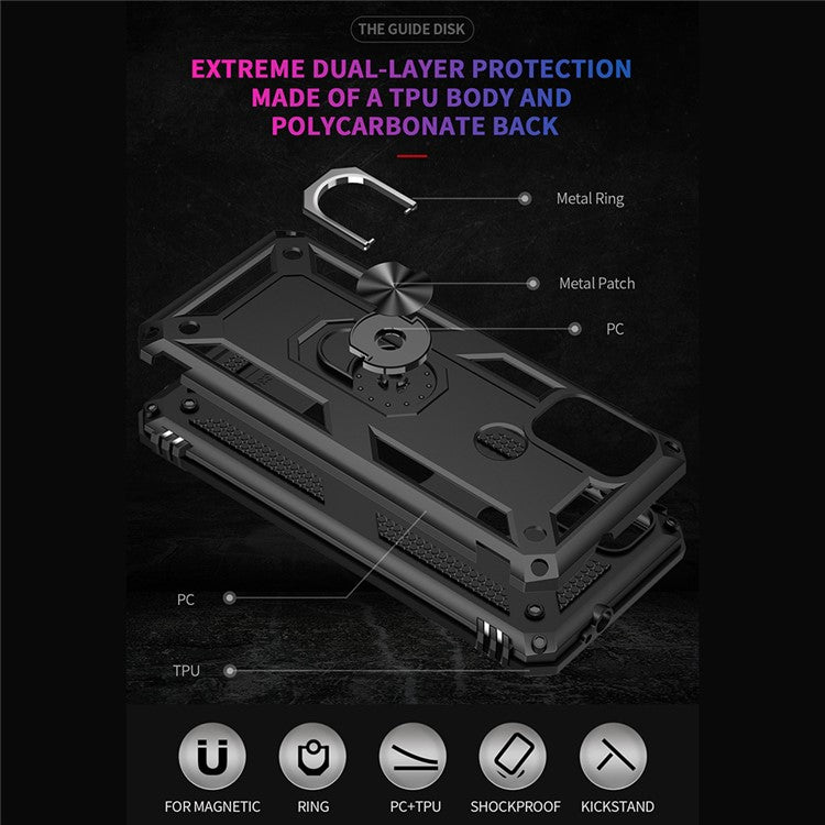 Anti-drop PC + TPU Combo Hybrid Phone Shell with Ring Kickstand for Motorola Moto G10/G30/G20 - Black