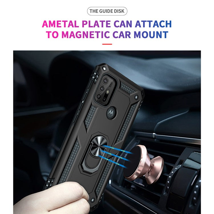 Anti-drop PC + TPU Combo Hybrid Phone Shell with Ring Kickstand for Motorola Moto G10/G30/G20 - Black