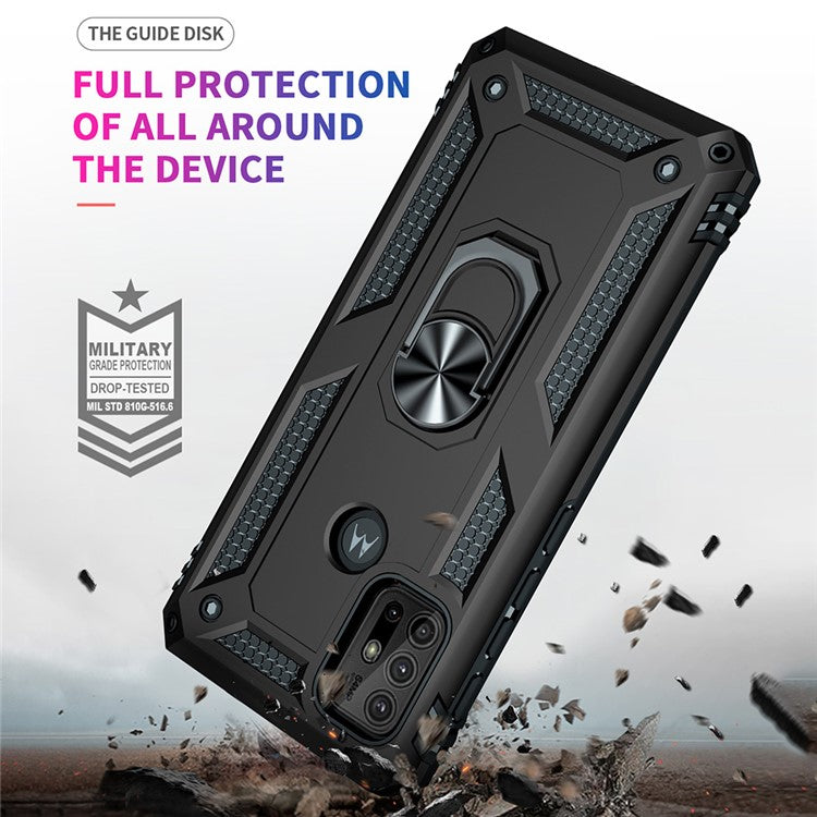 Anti-drop PC + TPU Combo Hybrid Phone Shell with Ring Kickstand for Motorola Moto G10/G30/G20 - Black