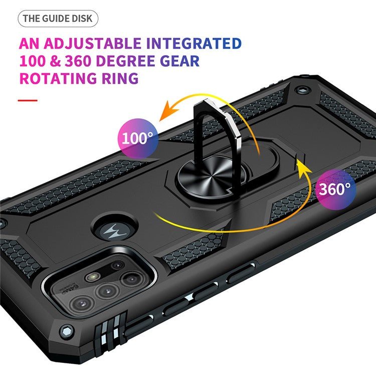 Anti-drop PC + TPU Combo Hybrid Phone Shell with Ring Kickstand for Motorola Moto G10/G30/G20 - Black