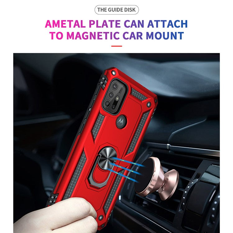 Anti-drop PC + TPU Combo Hybrid Phone Shell with Ring Kickstand for Motorola Moto G10/G30/G20 - Red