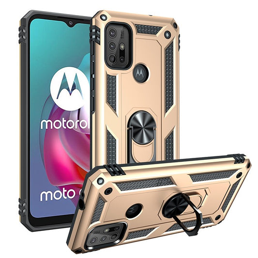 Anti-drop PC + TPU Combo Hybrid Phone Shell with Ring Kickstand for Motorola Moto G10/G30/G20 - Gold