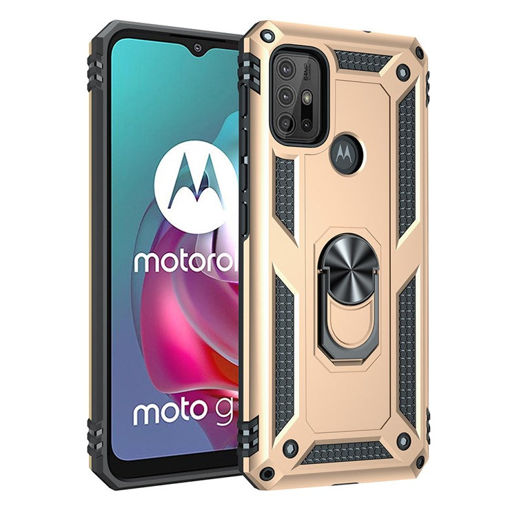 Anti-drop PC + TPU Combo Hybrid Phone Shell with Ring Kickstand for Motorola Moto G10/G30/G20 - Gold