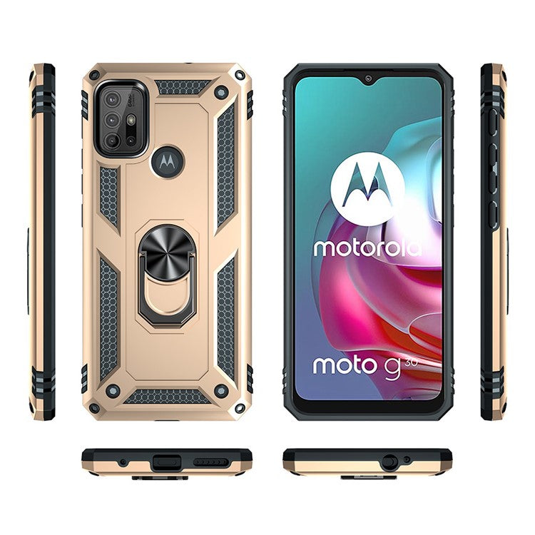 Anti-drop PC + TPU Combo Hybrid Phone Shell with Ring Kickstand for Motorola Moto G10/G30/G20 - Gold