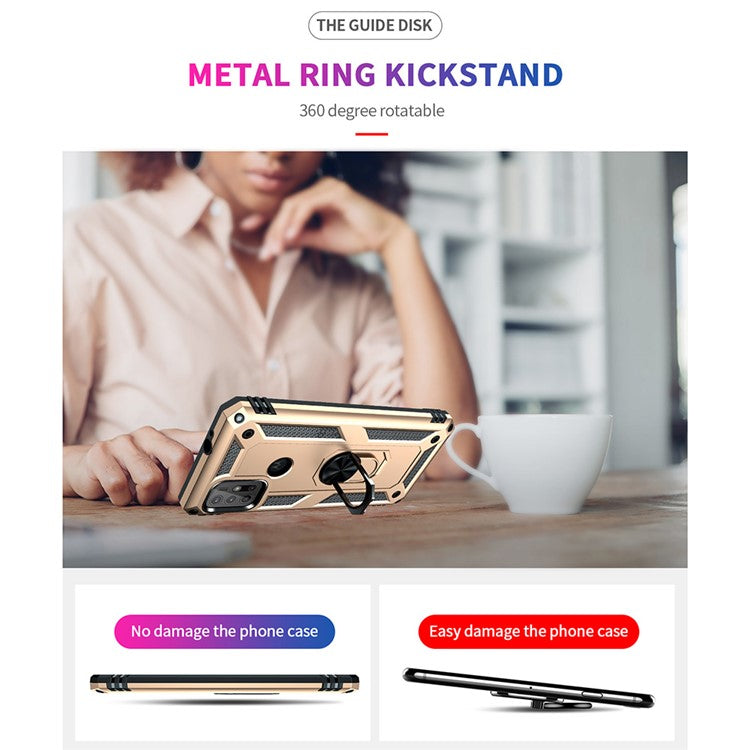 Anti-drop PC + TPU Combo Hybrid Phone Shell with Ring Kickstand for Motorola Moto G10/G30/G20 - Gold