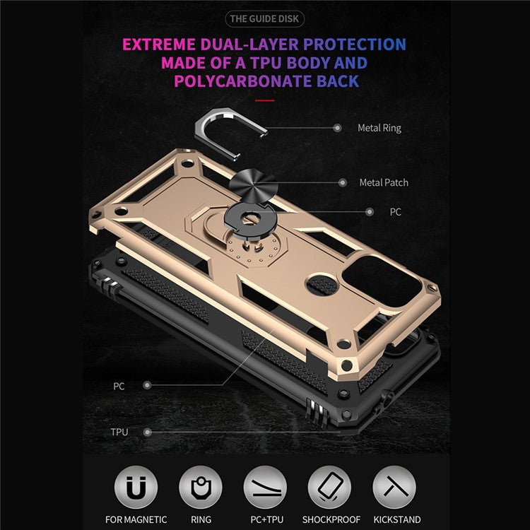 Anti-drop PC + TPU Combo Hybrid Phone Shell with Ring Kickstand for Motorola Moto G10/G30/G20 - Gold